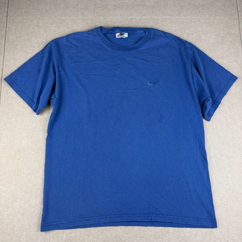 Vintage Nike Shirt Mens M Blue Mini Swoosh Nike Embroidered Logo Sportswear USA